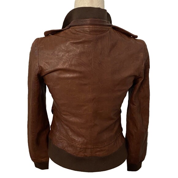 Womens Sz 36 Sm CARRIE LACROX Brown Italian Lambskin Leather Flight Biker Jacket - Picture 4 of 12
